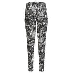 Black And White Mechanic Pattern Print High-Waisted Pocket Leggings