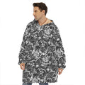 Black And White Mechanic Pattern Print Hoodie Blanket