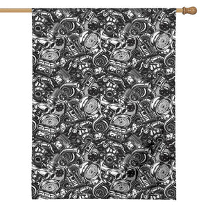 Black And White Mechanic Pattern Print House Flag