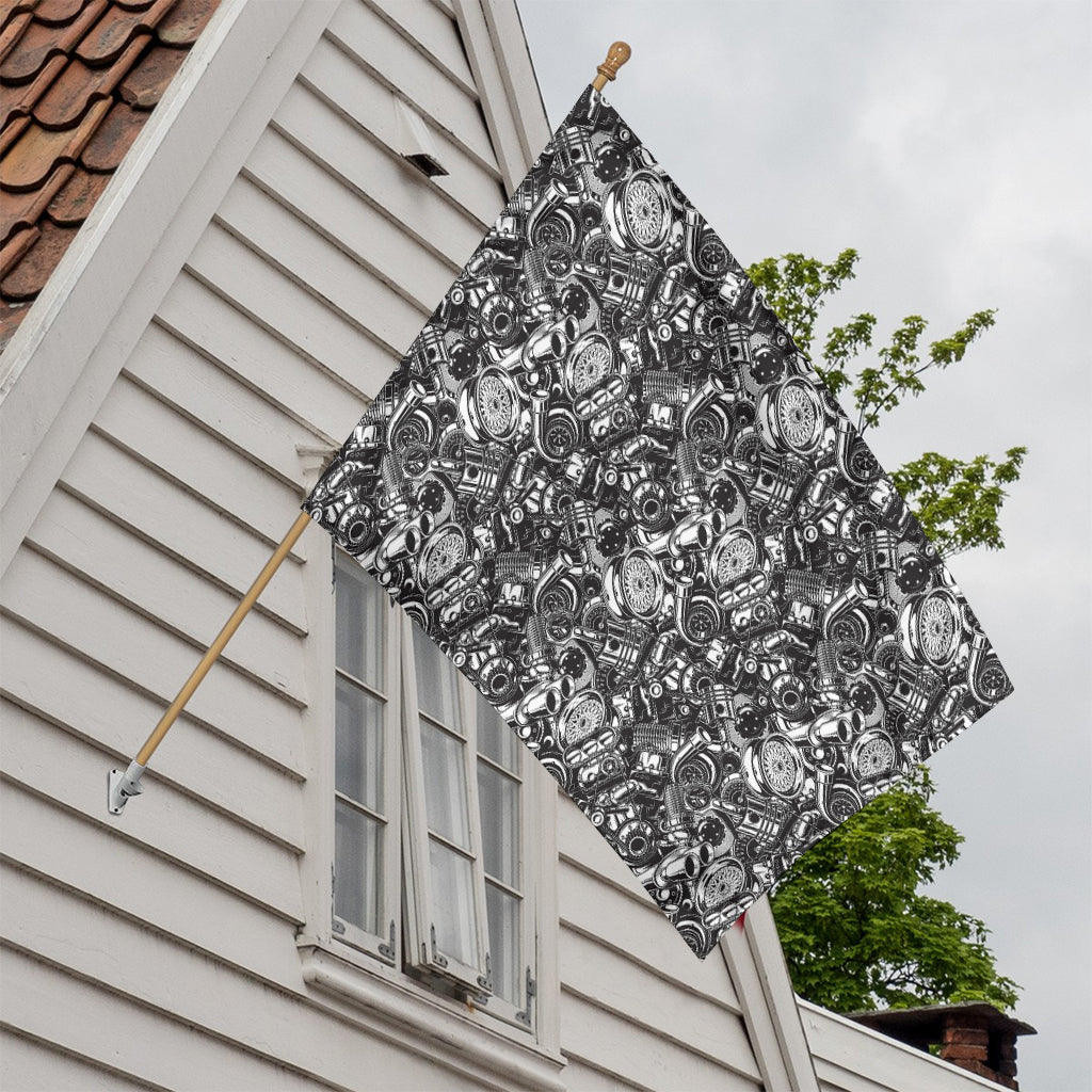 Black And White Mechanic Pattern Print House Flag