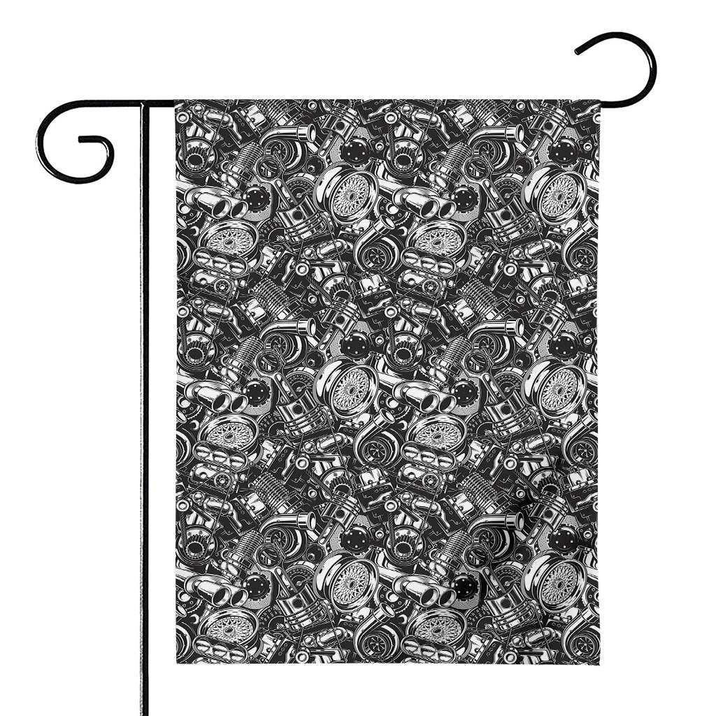 Black And White Mechanic Pattern Print House Flag