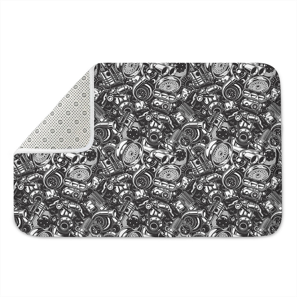 Black And White Mechanic Pattern Print Indoor Door Mat