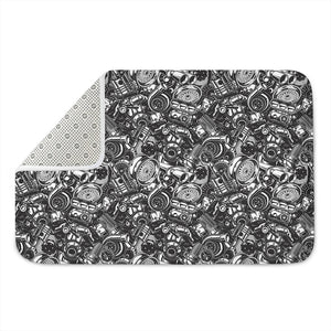 Black And White Mechanic Pattern Print Indoor Door Mat