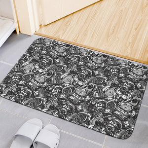 Black And White Mechanic Pattern Print Indoor Door Mat