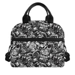 Black And White Mechanic Pattern Print Insulated Lunch Bag