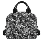 Black And White Mechanic Pattern Print Insulated Lunch Bag