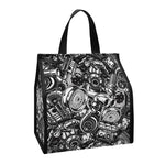 Black And White Mechanic Pattern Print Insulated Lunch Tote