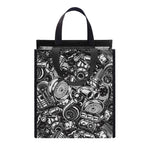Black And White Mechanic Pattern Print Insulated Lunch Tote