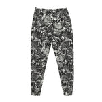 Black And White Mechanic Pattern Print Jogger Pants