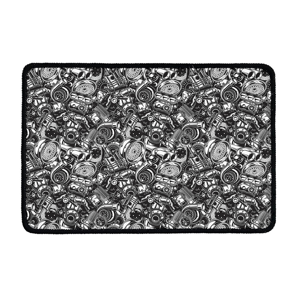 Black And White Mechanic Pattern Print Kitchen Mat