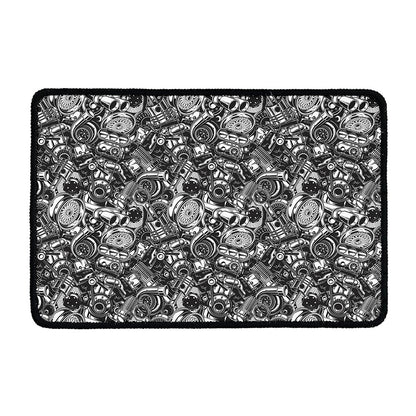 Black And White Mechanic Pattern Print Kitchen Mat