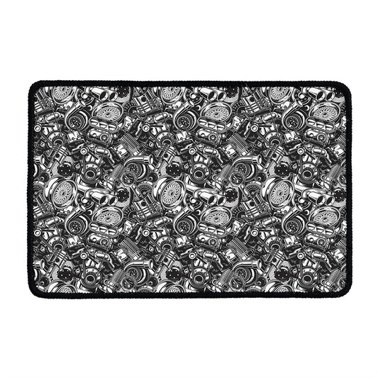 Black And White Mechanic Pattern Print Kitchen Mat