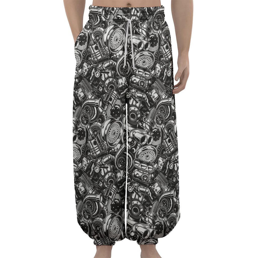 Black And White Mechanic Pattern Print Lantern Pants