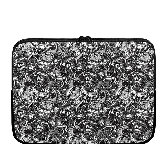 Black And White Mechanic Pattern Print Laptop Sleeve