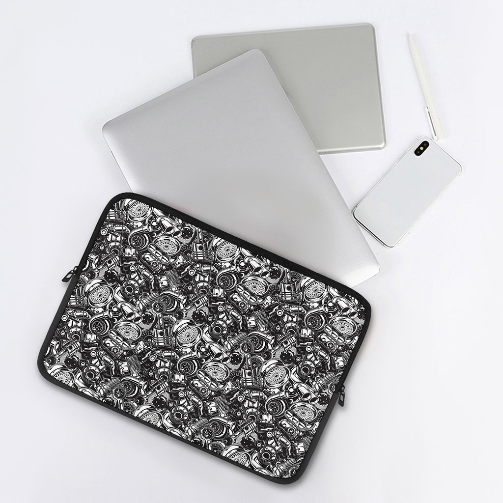 Black And White Mechanic Pattern Print Laptop Sleeve
