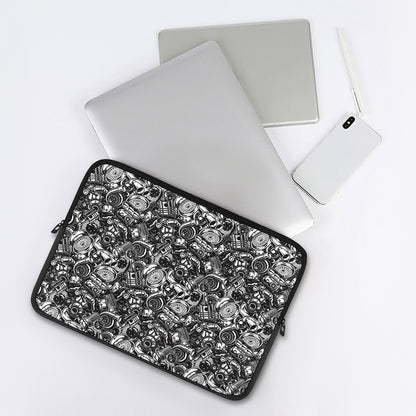 Black And White Mechanic Pattern Print Laptop Sleeve