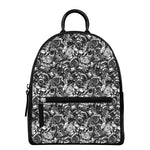 Black And White Mechanic Pattern Print Leather Backpack