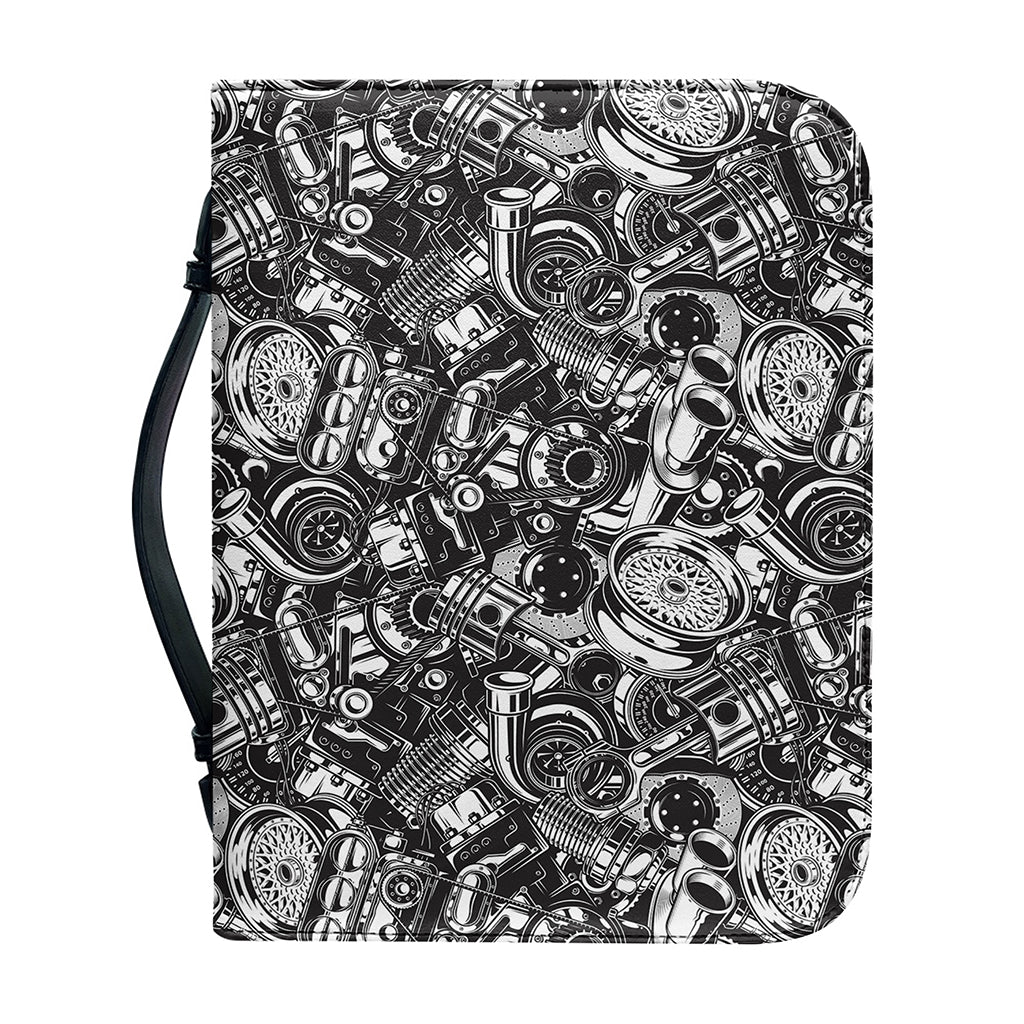 Black And White Mechanic Pattern Print Leather Bible Cover