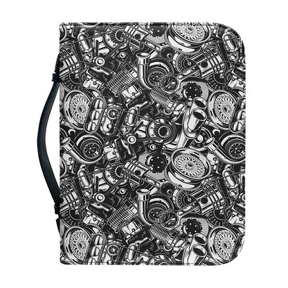 Black And White Mechanic Pattern Print Leather Bible Cover