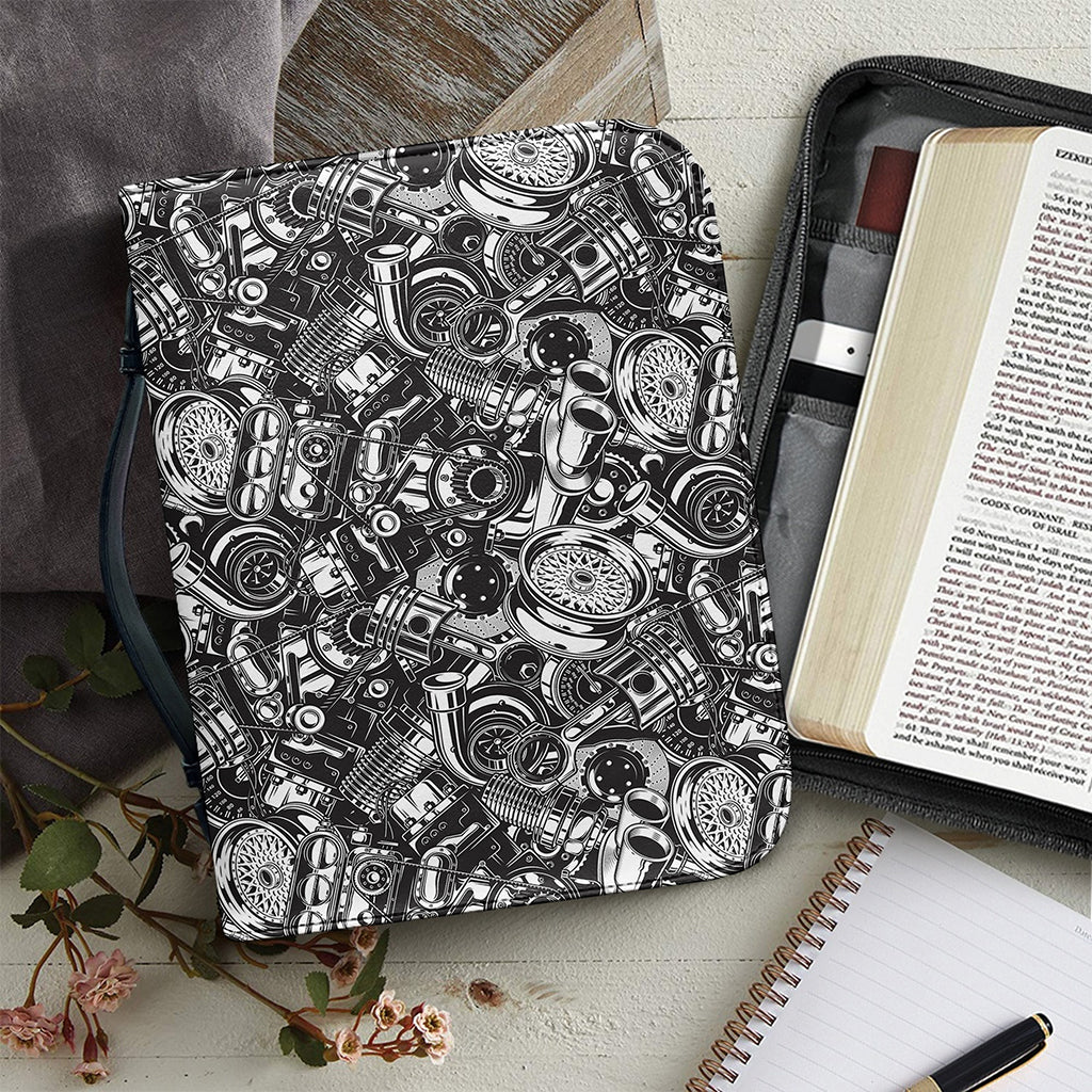 Black And White Mechanic Pattern Print Leather Bible Cover