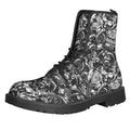 Black And White Mechanic Pattern Print Lace-Up Boots