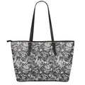 Black And White Mechanic Pattern Print Leather Tote Bag With Zipper