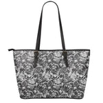 Black And White Mechanic Pattern Print Leather Tote Bag