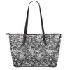 Black And White Mechanic Pattern Print Leather Tote Bag
