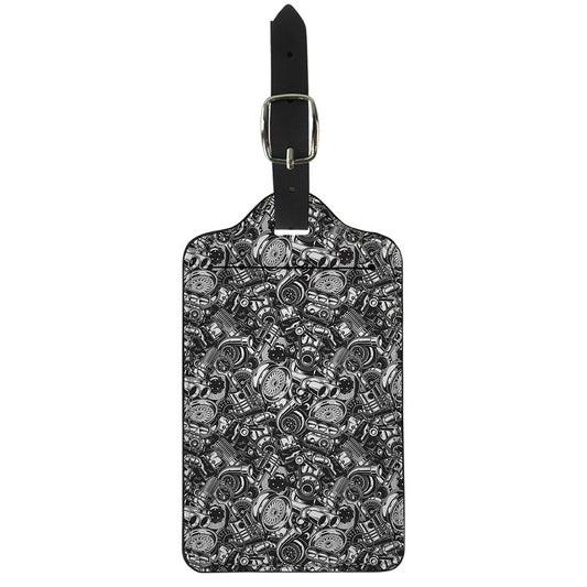 Black And White Mechanic Pattern Print Luggage Tag