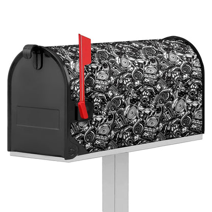 Black And White Mechanic Pattern Print Mailbox Cover