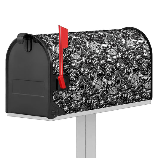 Black And White Mechanic Pattern Print Mailbox Cover
