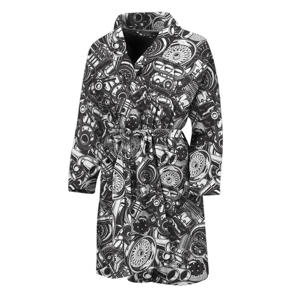 Black And White Mechanic Pattern Print Men's Bathrobe