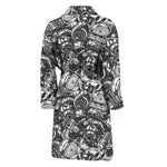 Black And White Mechanic Pattern Print Men's Bathrobe