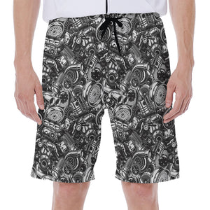 Black And White Mechanic Pattern Print Men's Beach Shorts