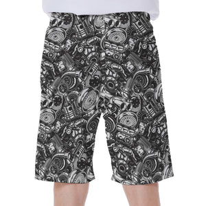 Black And White Mechanic Pattern Print Men's Beach Shorts