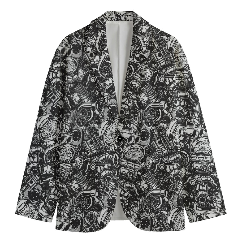 Black And White Mechanic Pattern Print Men's Blazer