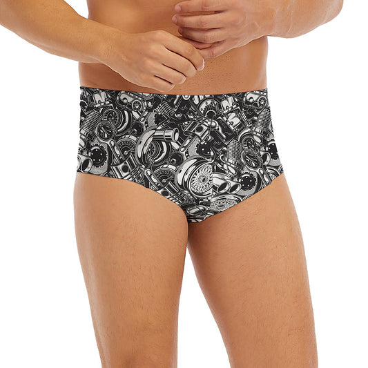 Black And White Mechanic Pattern Print Men's Briefs
