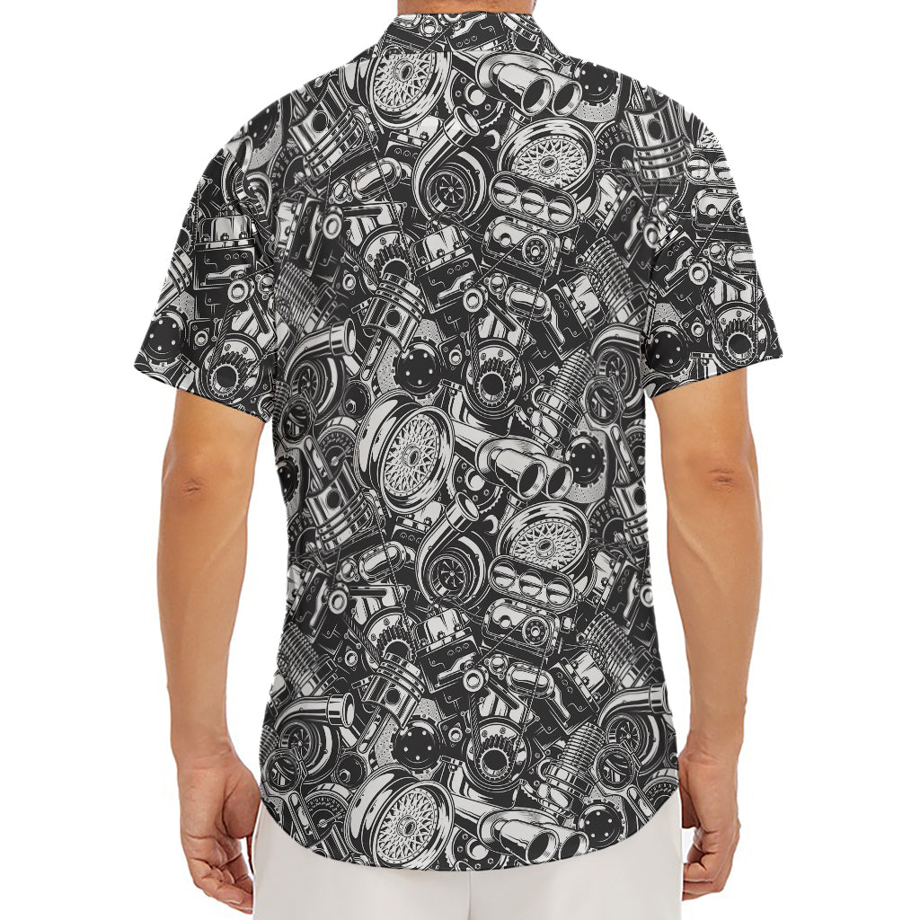 Black And White Mechanic Pattern Print Men's Deep V-Neck Shirt