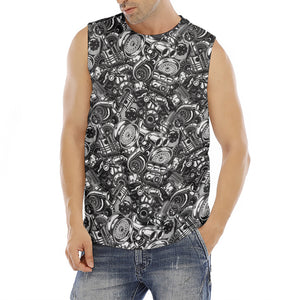 Black And White Mechanic Pattern Print Men's Fitness Tank Top