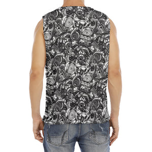 Black And White Mechanic Pattern Print Men's Fitness Tank Top