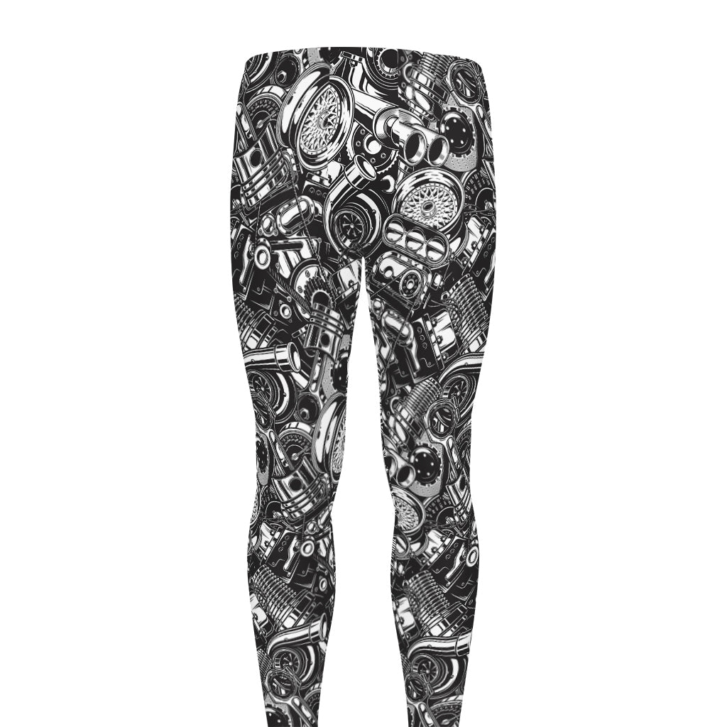 Black And White Mechanic Pattern Print Men's leggings