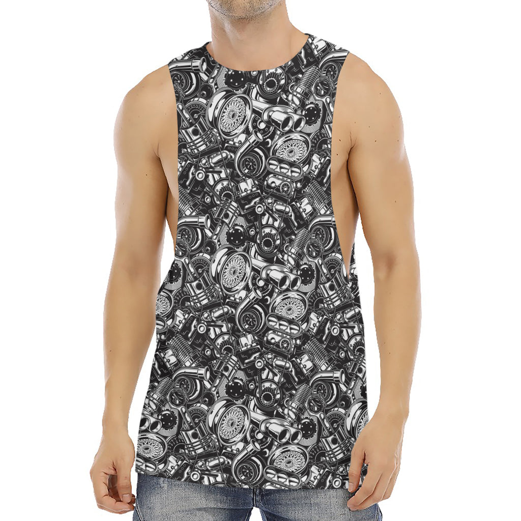 Black And White Mechanic Pattern Print Men's Muscle Tank Top