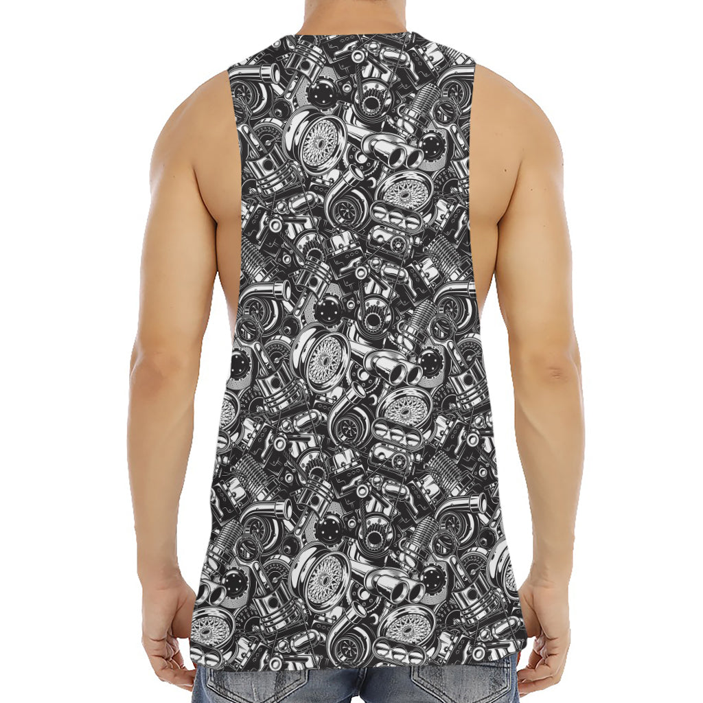 Black And White Mechanic Pattern Print Men's Muscle Tank Top