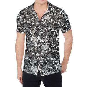 Black And White Mechanic Pattern Print Men's Shirt