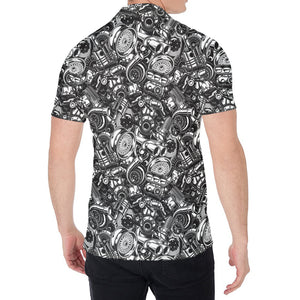 Black And White Mechanic Pattern Print Men's Shirt