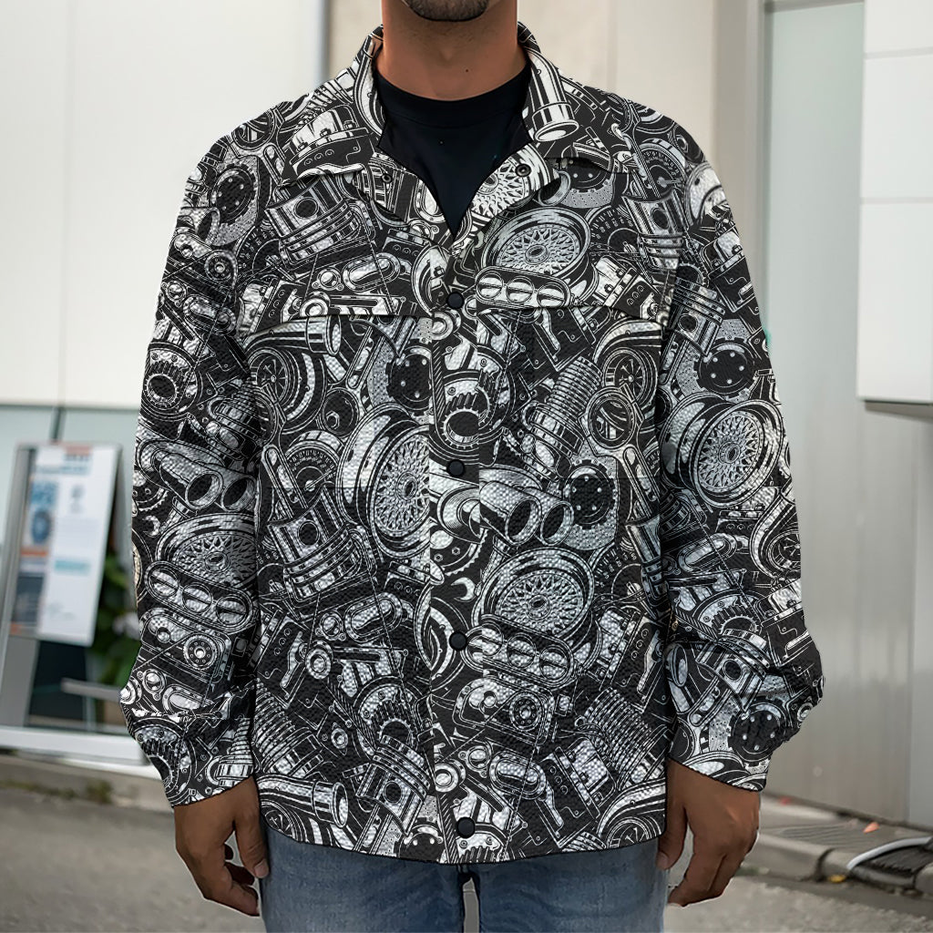 Black And White Mechanic Pattern Print Men's Shirt Jacket