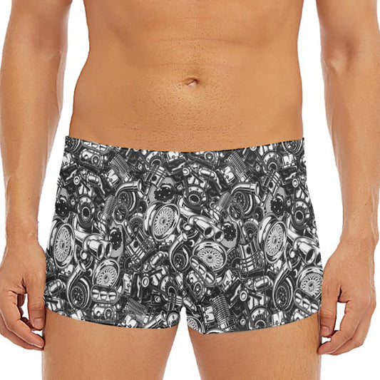Black And White Mechanic Pattern Print Men's Short Boxer Briefs