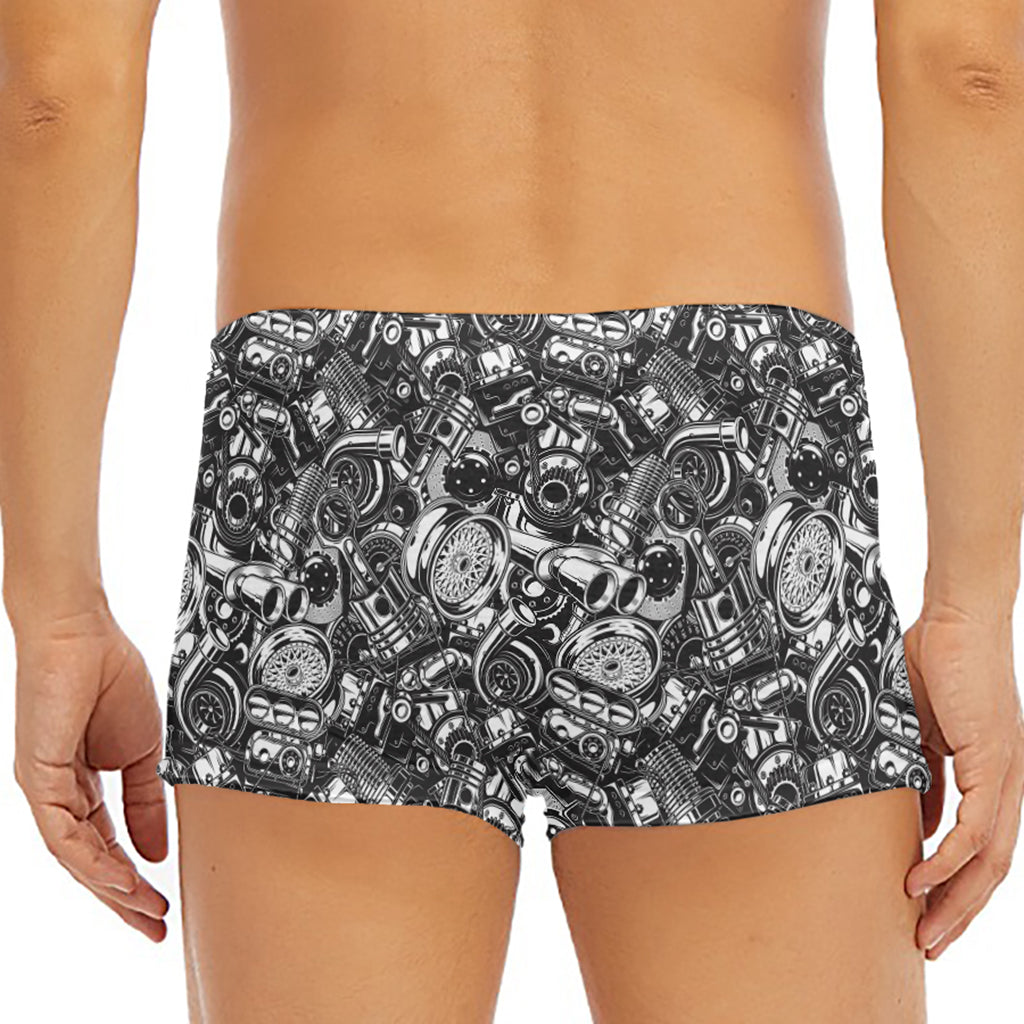 Black And White Mechanic Pattern Print Men's Short Boxer Briefs