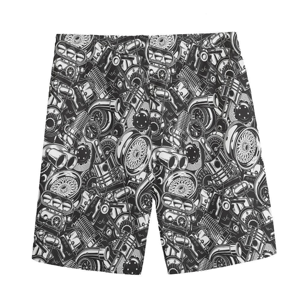 Black And White Mechanic Pattern Print Men's Sports Shorts