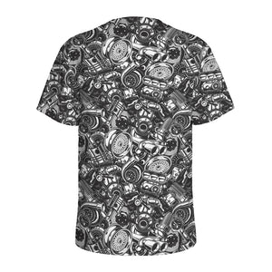 Black And White Mechanic Pattern Print Men's Sports T-Shirt